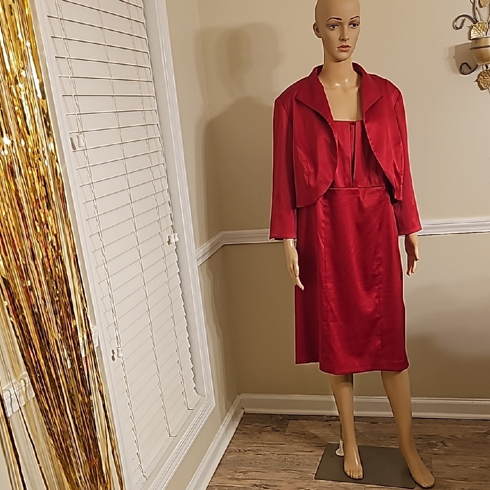 Elegant Red Satin Dress with Jacket